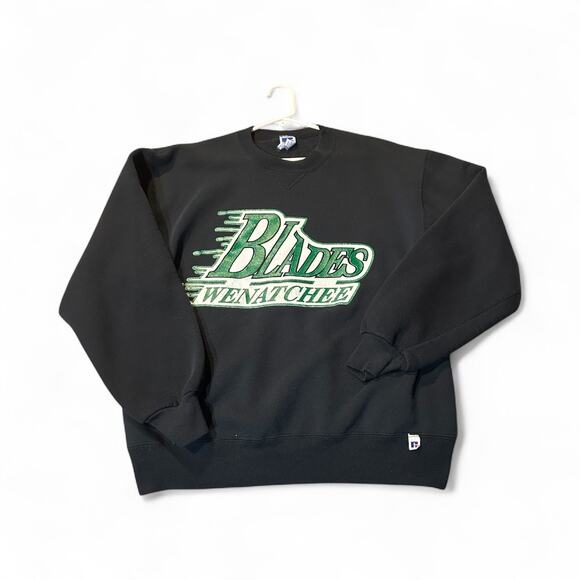 Vintage Wenatchee Blades Men's Hockey Crewneck Sweater Black Green Logo Rare! - Picture 1 of 7
